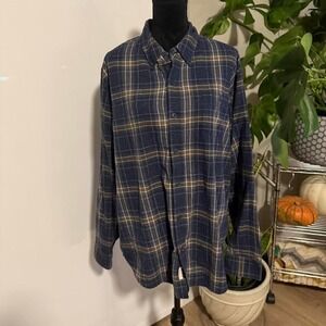 Weatherproof Vintage Plaid Button Up Shirt Navy Tan Flannel Style XL